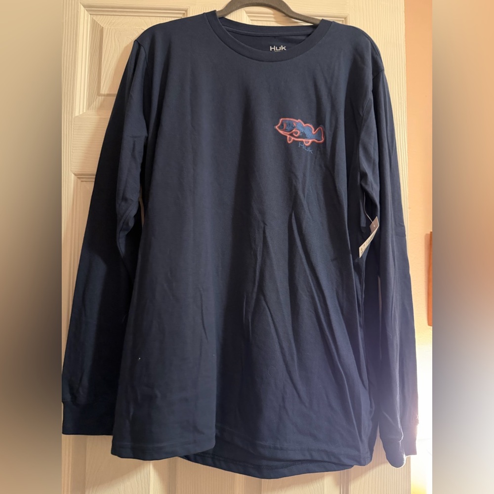 Huk Dark Blue Long Sleeve with Red Fish Outline - Picture 2 of 2